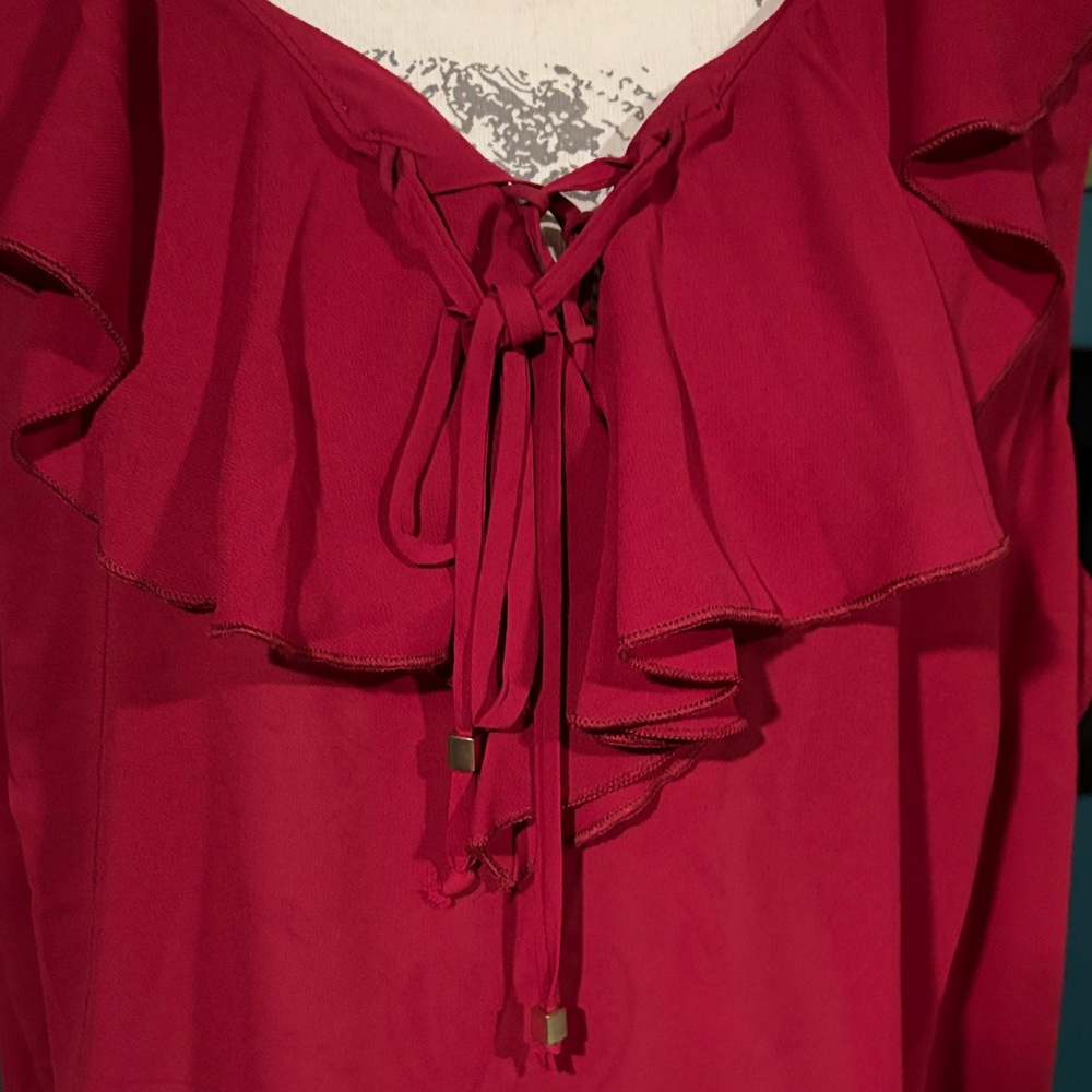 Chic Red Ruffled Blouse - Picture 3 of 7